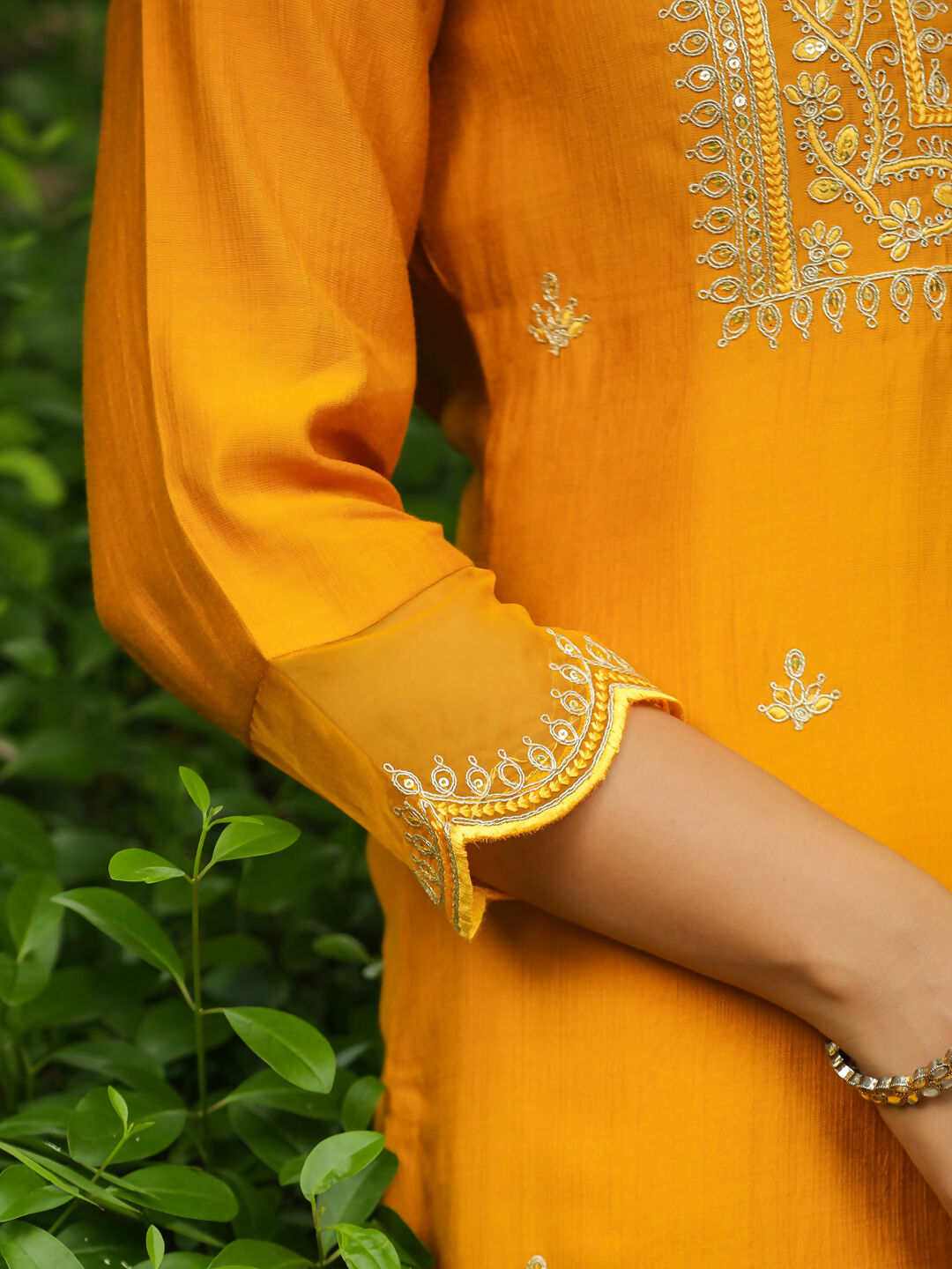 Janasya Mustard Silk Blend Embroidered Kurta,Bottom & Dupatta | Grocsy