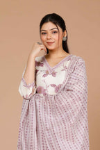 Miravan Women's Pink Floral Print Anarkali Kurta With Palazzo & Dupatta Set | Grocsy