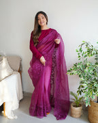 Vamsee Anushka Purple Organza Saree | Grocsy