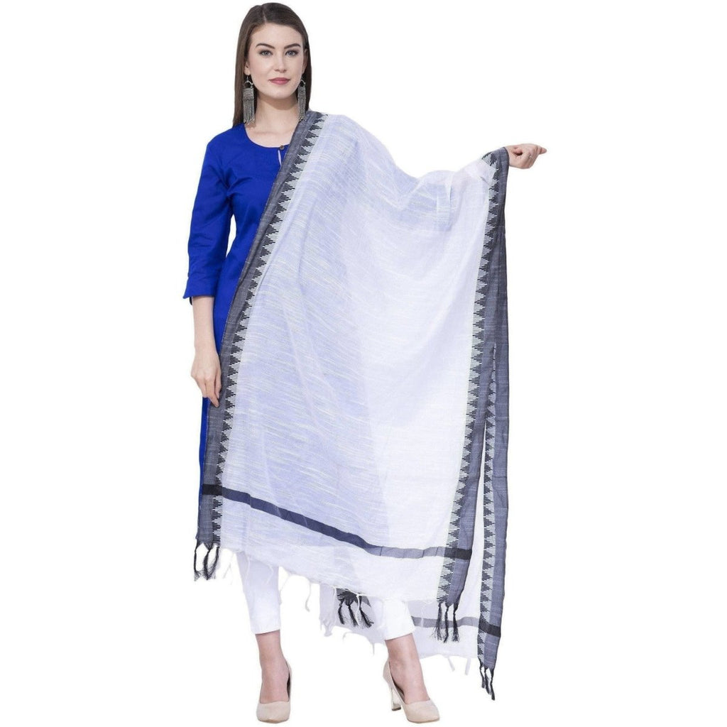A R Silk White Color Temple Border Cotton Dupattas and Chunnis | Grocsy