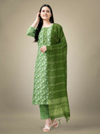 Jyoti Fashion Women's Green Rayon Embroidery & Sequence work Kurta with Trouser & Dupatta | Grocsy