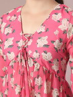 Myshka Women's Pink Printed Georgette A-Line Nyra-cut Kurta | Grocsy