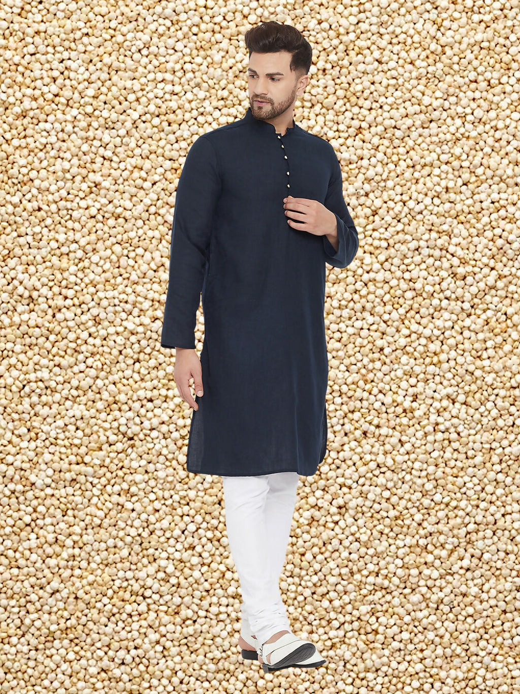 Even Apparels Men's Pure Cotton Navy Kurta | Grocsy