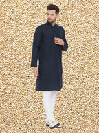 Even Apparels Men's Pure Cotton Navy Kurta | Grocsy