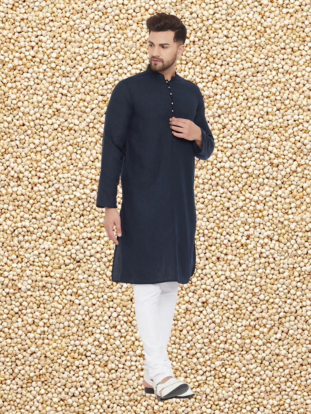 Even Apparels Men's Pure Cotton Navy Kurta | Grocsy