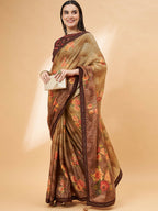 Beige Georgette Resham And Sequins Embroidery, Mukaish Studded Work Saree - Norita Hit Design | Grocsy