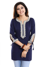 Snehal Creations Graceful Navy Blue Alluring Designer Kurti Tunic with Lace Detailing | Grocsy