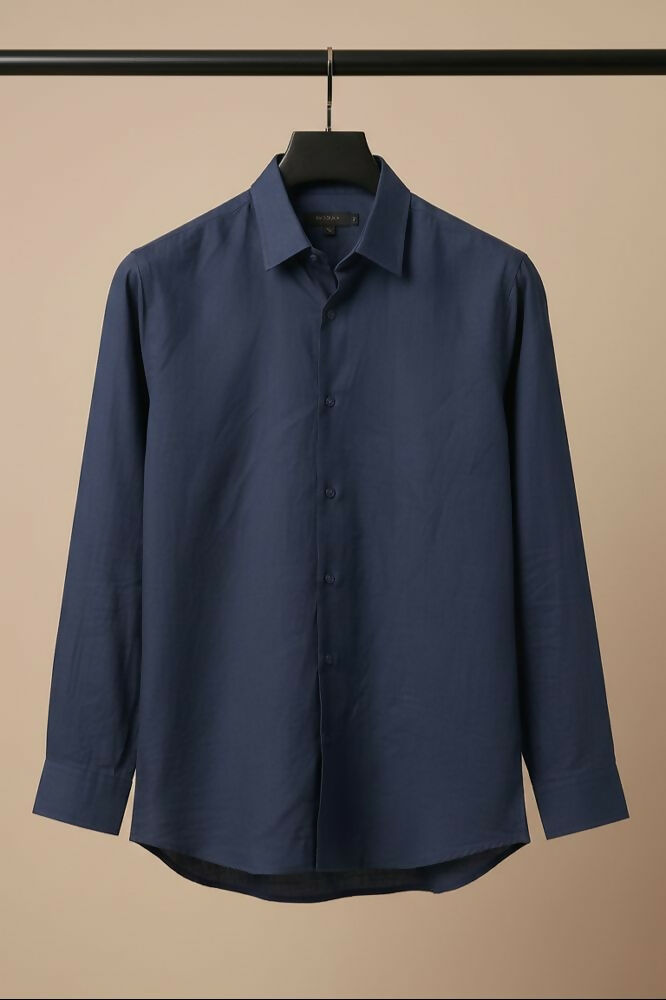 Horizon — Blue Cotton Shirt by Hilo Design | Grocsy