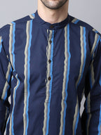 Even Apparels Navy Pure Cotton Men's Kurta With Band Collar (STR1169) | Grocsy