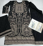 Vastranavya Black Chinon Silk Embroidered Sequins Pakistani Straight Pant Suit | Grocsy