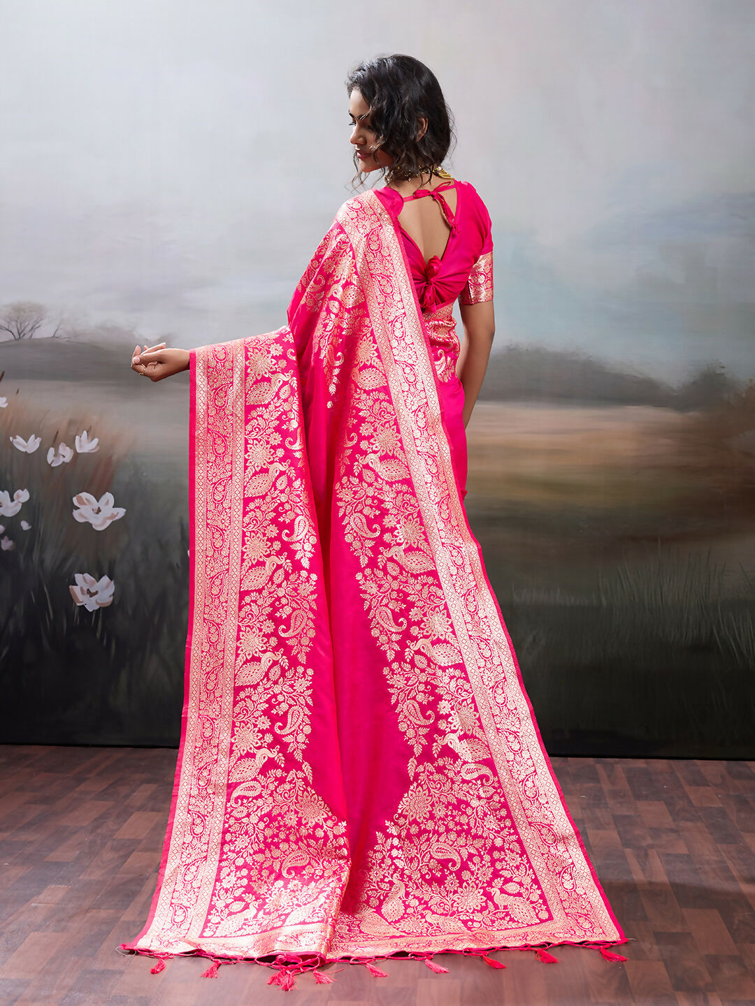 Shree Shyam Fashion Pink Silk Blend Saree | Grocsy
