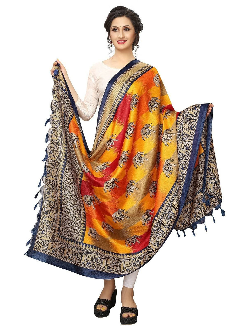 Vamika Navy Blue Printed Khadi Bhagalpuri Dupatta | Grocsy
