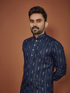 Anaita Navy Blue Embroidered Cotton Straight Kurta | Grocsy