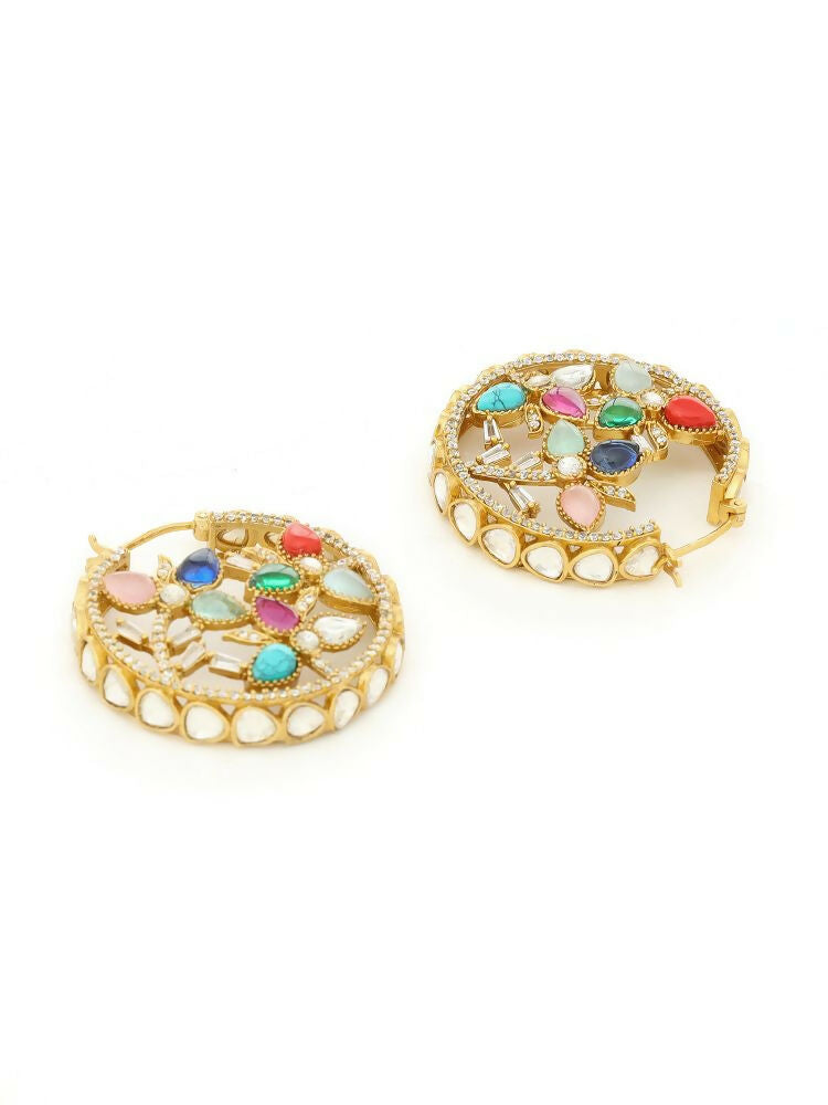 Navratan Round Earrings - Ruby Raang | Grocsy