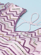 House of Panchhi Women Lavender Net Zig-Zag Embroideried Lehenga, Blouse & Dupatta | Grocsy