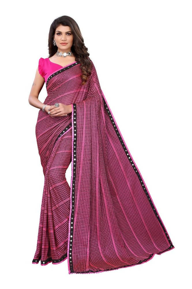 Vamika Pink Lycra Knitted Saree | Grocsy