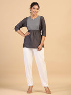 Womens Grey Rayon Yoke Embroidered Top - Keeva | Grocsy