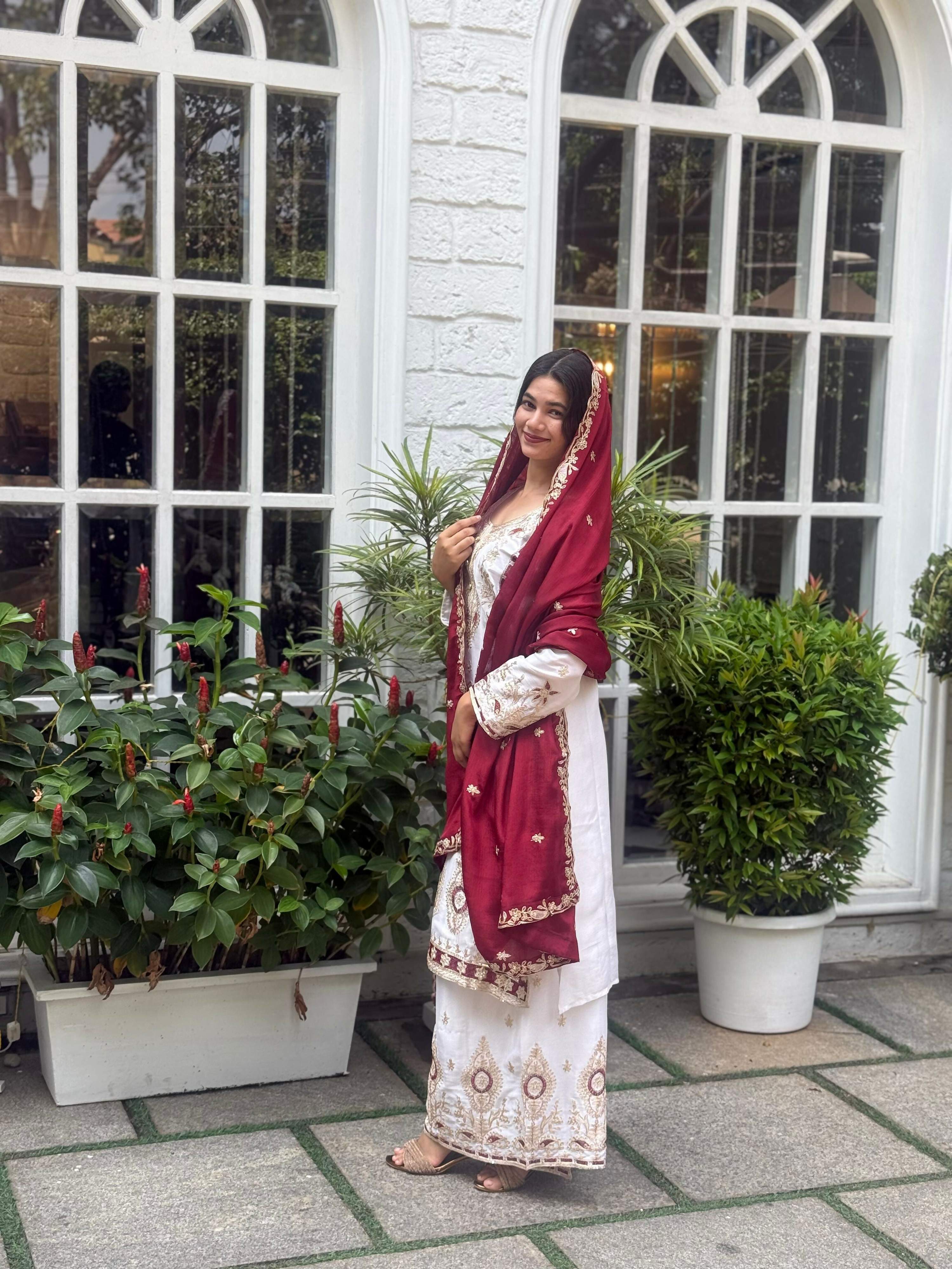 Teeya Creation White Color Chinon Silk Party Wear Trending Palazzo Set | Grocsy