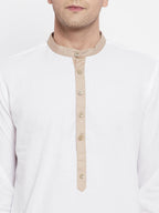 Even Apparels Beige Color Pure Cotton Men's Kurta With Band Collar | Grocsy