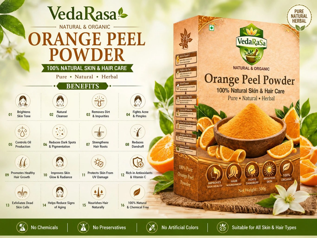 VedaRasa Organic Orange Peel Powder For Face Mask, Skin Care & Natural Glow | Grocsy