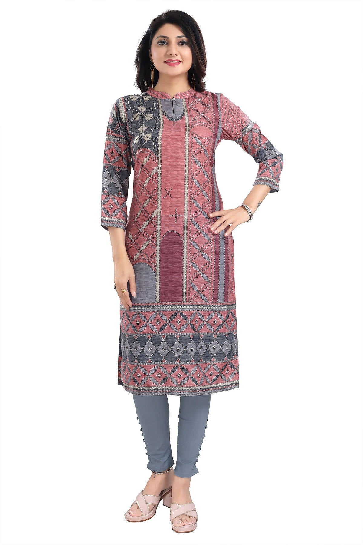 Snehal Creations Cherished Coral Digital Print Masleen Long Kurti Tunic | Grocsy