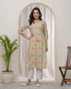 Vaasva Women Multi Cotton Printed Straight Kurti With Pant | Grocsy