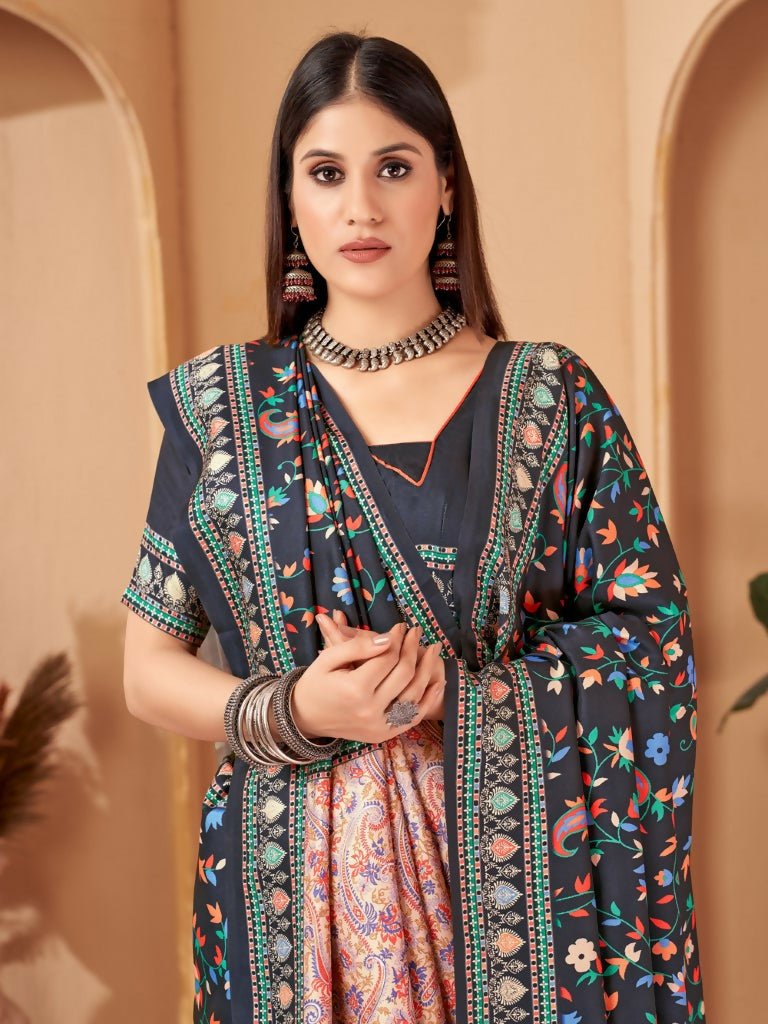 Aayaa Designer Winter Collection Printed Saree With Shawl - Multi Color | Grocsy
