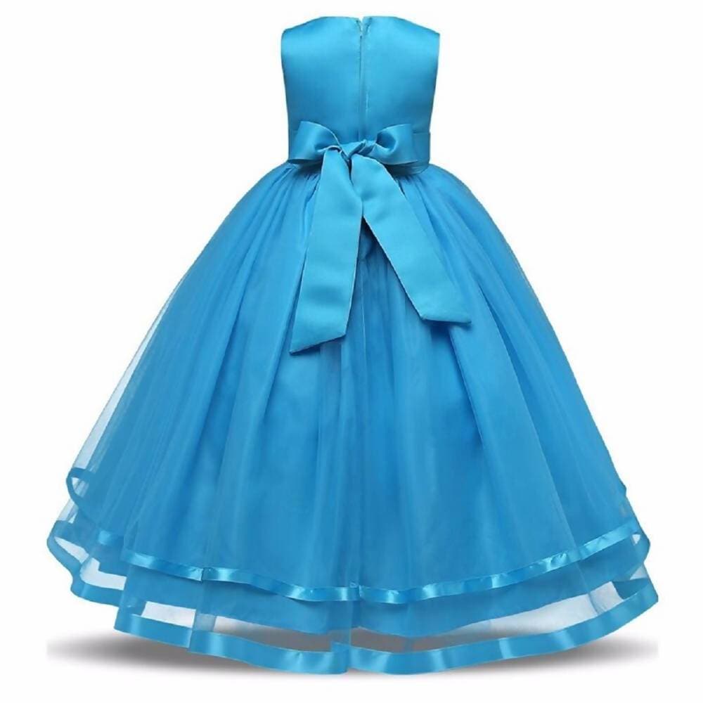 Asmaani Baby Girl's Sky Blue Satin A-Line Maxi Full Length Dress (AS-DRESS-22060) | Grocsy