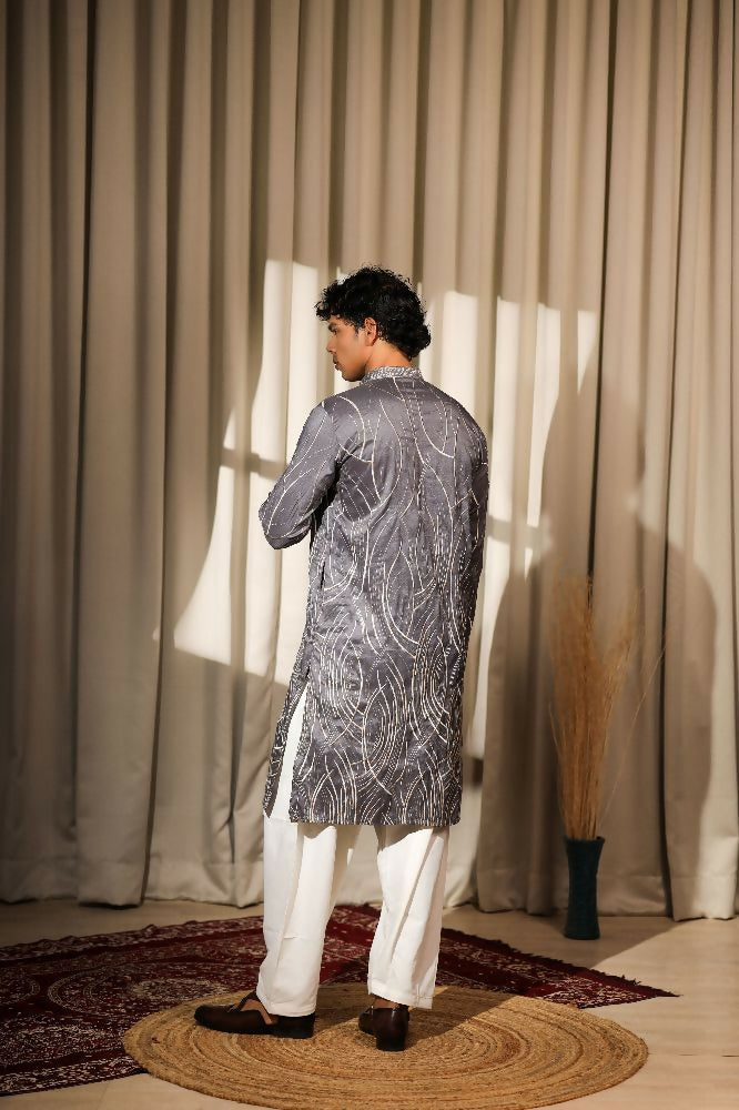 Bluish Grey Viscose Designer Embroidery Work Kurta Set - Mahotsav | Grocsy