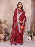 Anaita Red Weaving Linen Cotton Saree With Blouse | Grocsy