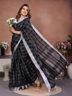 Anaita Black Weaving Linen Cotton Saree With Blouse | Grocsy