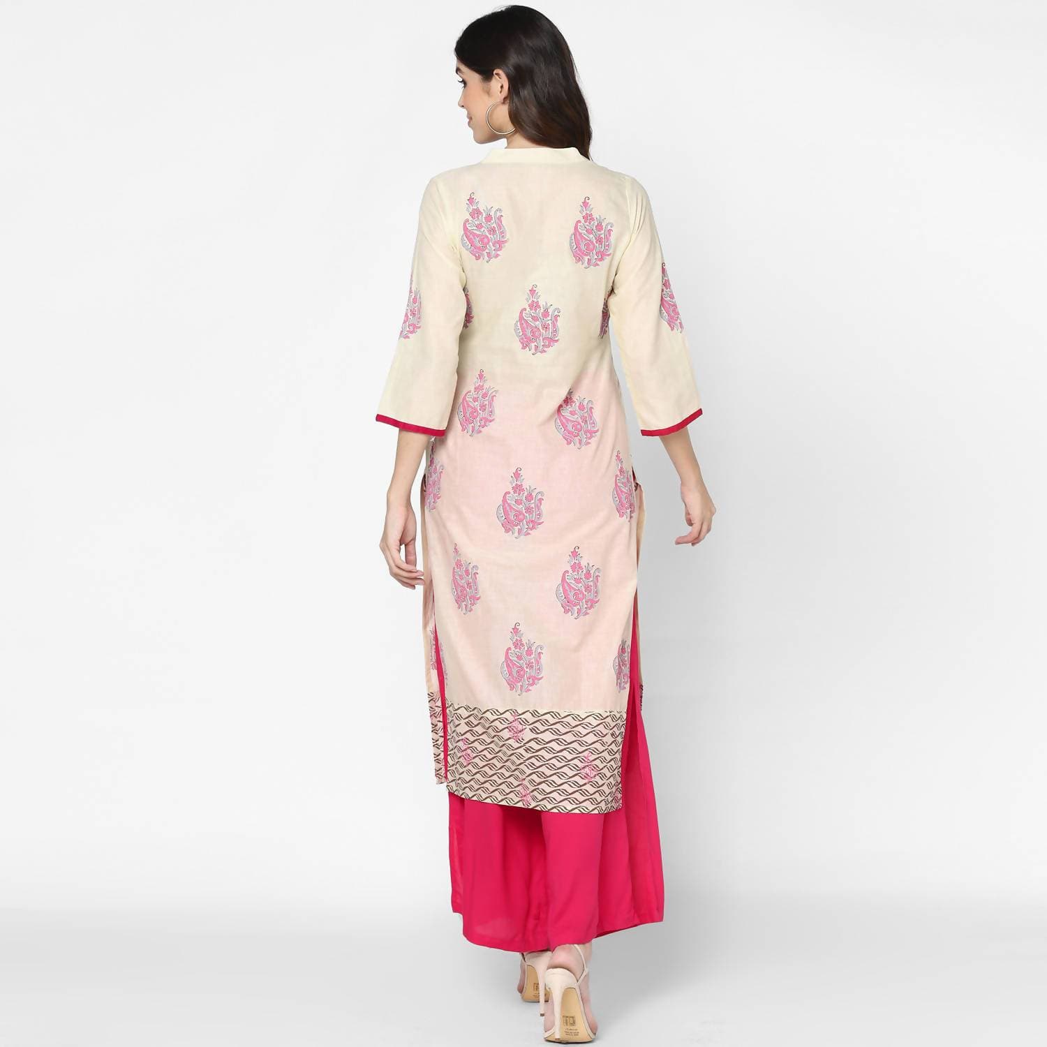 Cheera Hand Block Print Cream Straight Kurta (MAAI-061K) | Grocsy