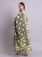 Joban Fashion Yellow Cotton Floral Printed & Embroidery Work Anarkali Dress With Dupatta Set | Grocsy