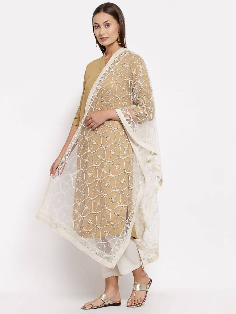 Myshka Women's Beautiful White Net Solid Casual Dupatta | Grocsy