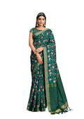 Green Tusser Silk Floral Sequence Embroidered Saree With Unstitched Blouse - Mohmanthan Aahana | Grocsy