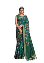 Green Tusser Silk Floral Sequence Embroidered Saree With Unstitched Blouse - Mohmanthan Aahana | Grocsy