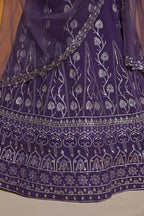 Purple Zari Sequence Embroidery Georgette Lehenga Choli - Jihu Culture | Grocsy