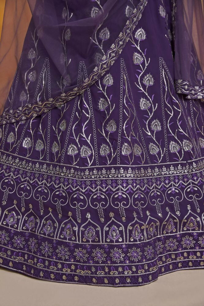 Purple Zari Sequence Embroidery Georgette Lehenga Choli - Jihu Culture | Grocsy