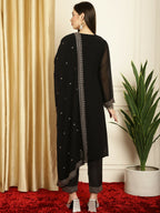 Jyoti Fashion Women's Black Georgette Resham Thread & Sequin Kurta with Trouser & Dupatta | Grocsy