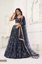 Eilara Glamorous Black Net With Sequins And Thread Embroidery Real Mirror Work Lehenga Choli For Wedding | Grocsy