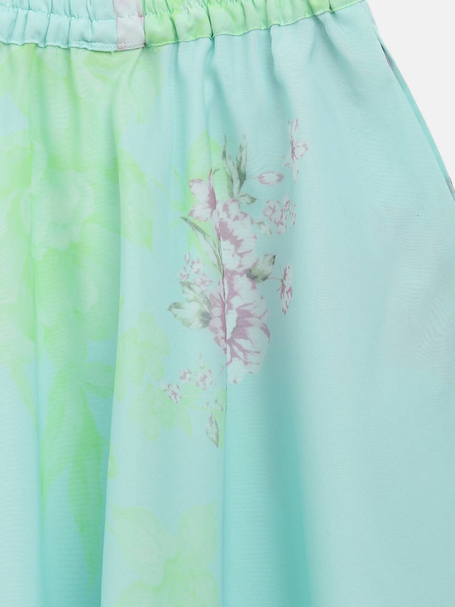 Ahalyaa Aqua Blue Organza Printed Lehenga Choli For Kids For Girls | Grocsy