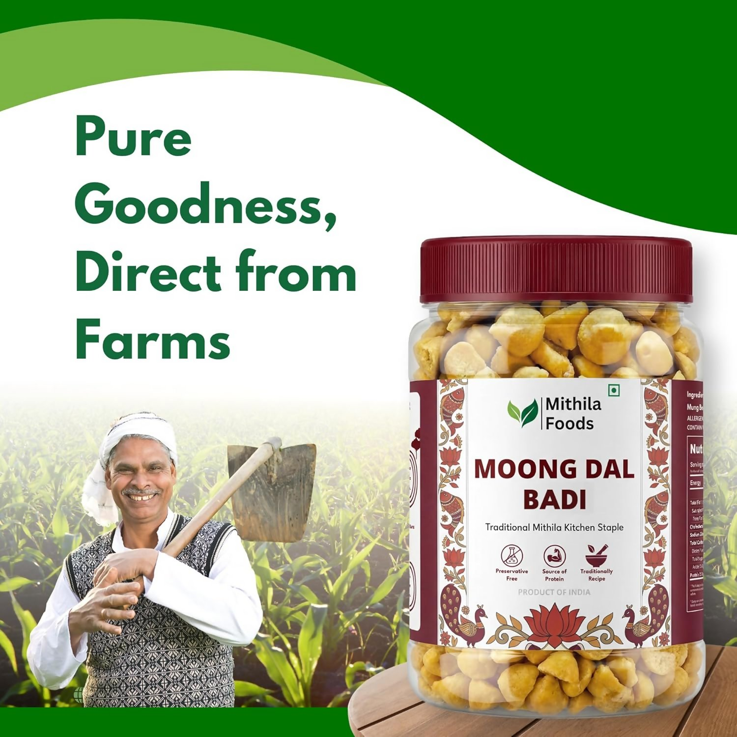 Mithila Foods Moong Dal Badi Light Sun-Dried Mangodi | Grocsy