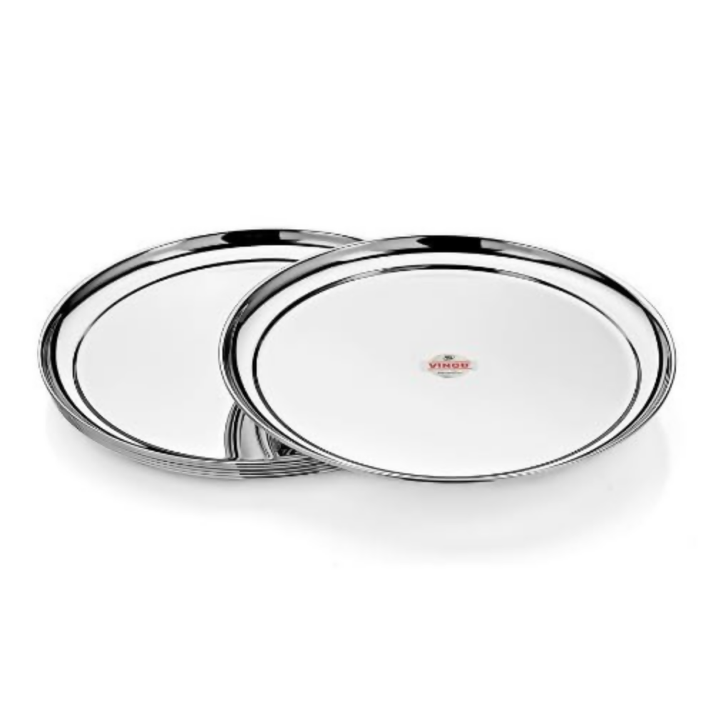 Vinod Stainless Steel Rajbhog Plate, Lunch & Dinner Plate - 28.5 cm | Grocsy