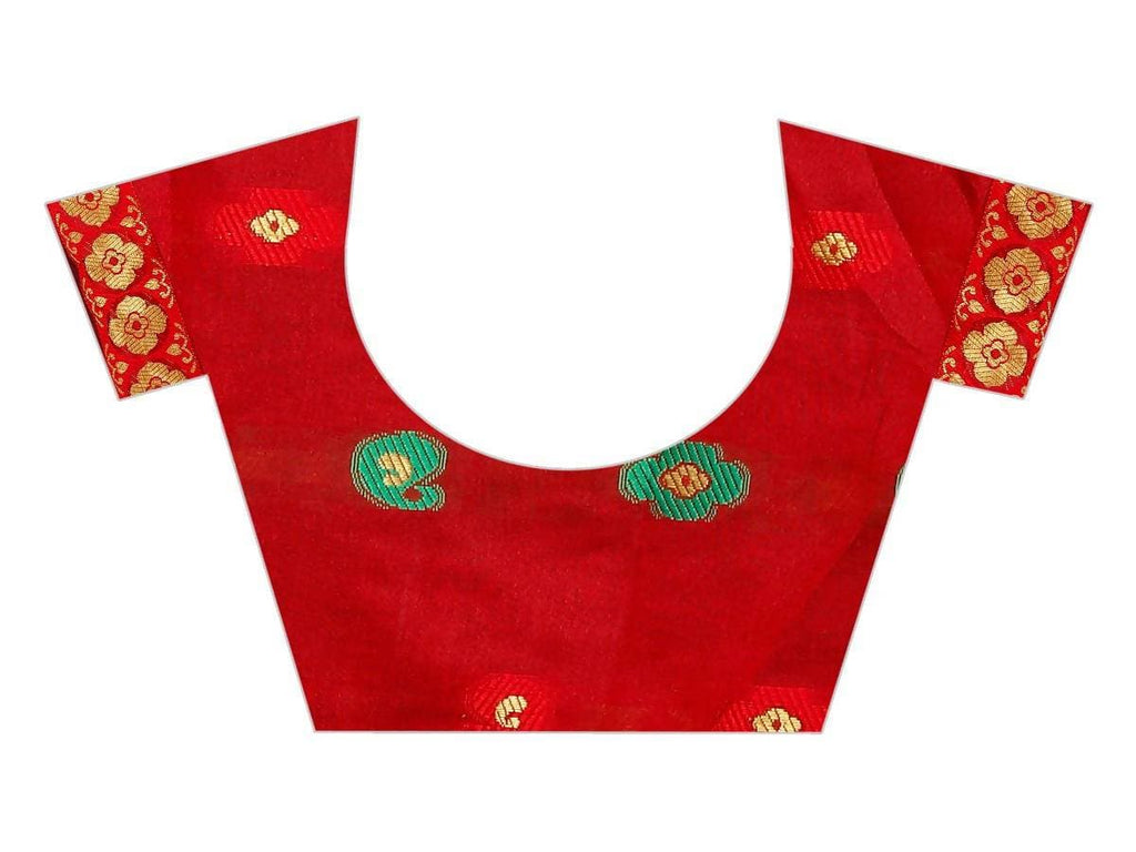 Vamika Banarasi Cotton Silk Rama Green Weaving Saree | Grocsy