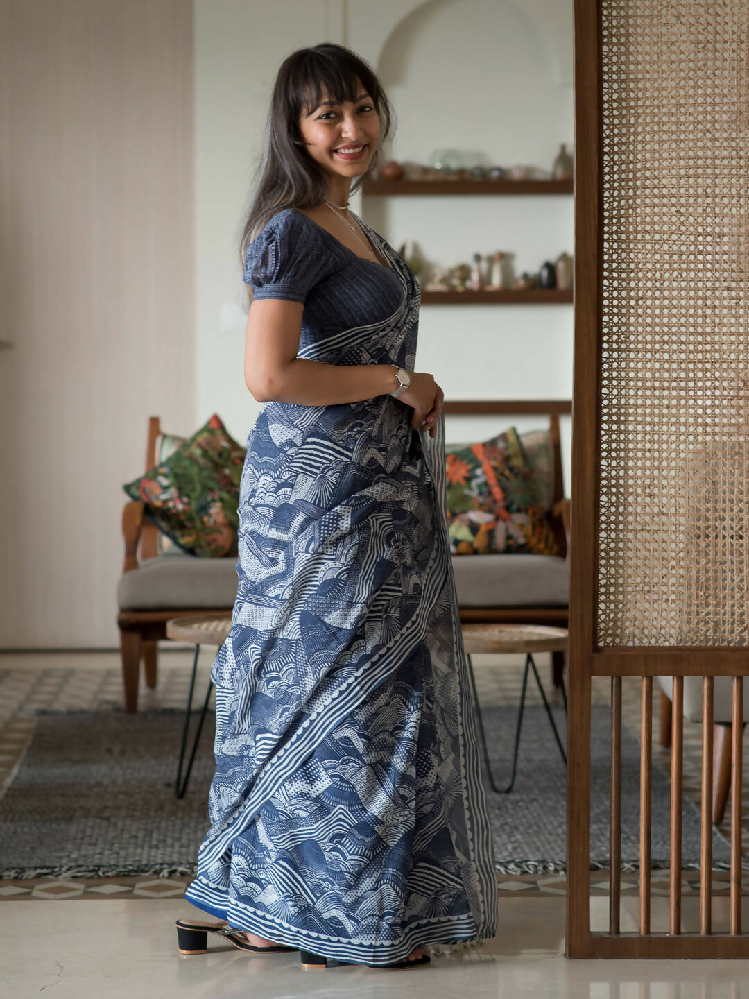 Suta Blue Abstract Pure Cotton Saree | Grocsy