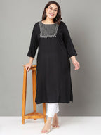 Sztori Plus Size Floral Yoke Design Mirror Work Straight Kurta | Grocsy