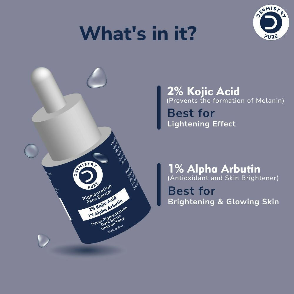 Dermistry Pure 2% Kojic Acid 1% Alpha Arbutin Instant Glowing Bright Light Pigmentation Spots Serum | Grocsy