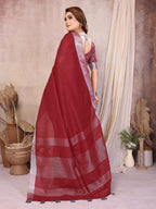Anaita Red Weaving Linen Cotton Saree With Blouse | Grocsy