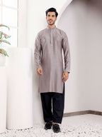 Grey Viscose Designer Chikankari Embroidery Work Men's Kurta - Mahotsav | Grocsy