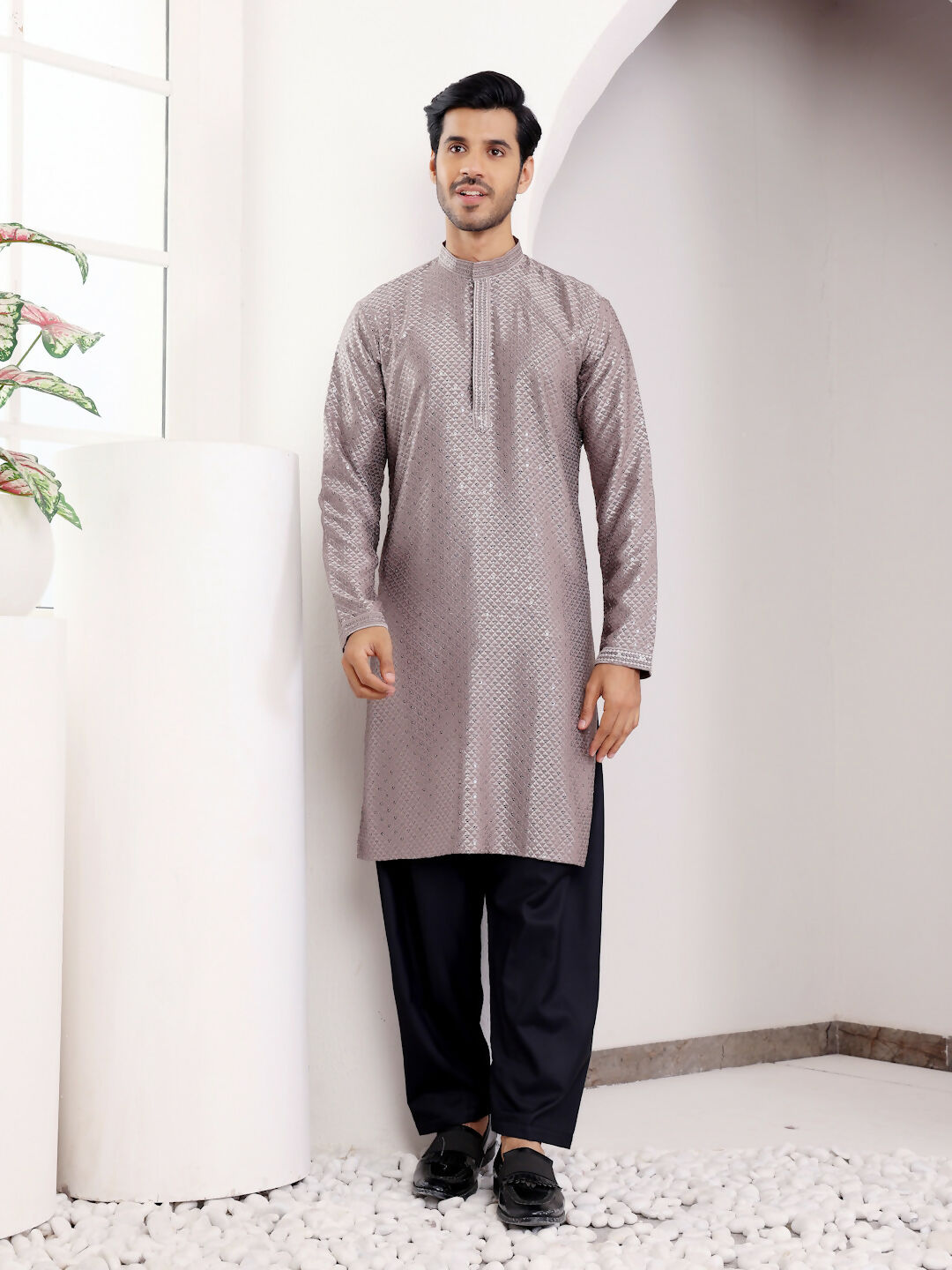 Grey Viscose Designer Chikankari Embroidery Work Men's Kurta - Mahotsav | Grocsy